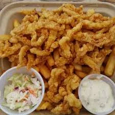 Fried clam strips with coleslaw